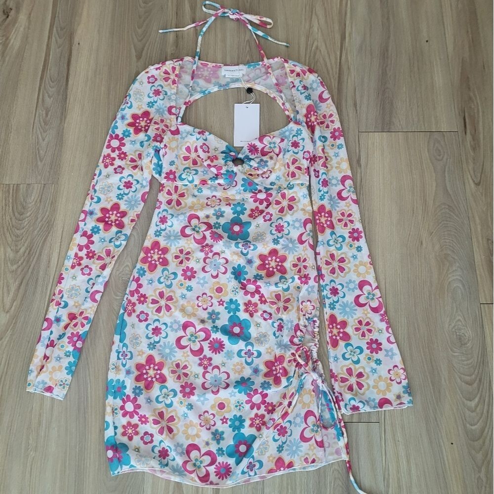 Lovers + Friends Hello Daisy Mini Dress in Retro Floral Open-Back Mini Dress